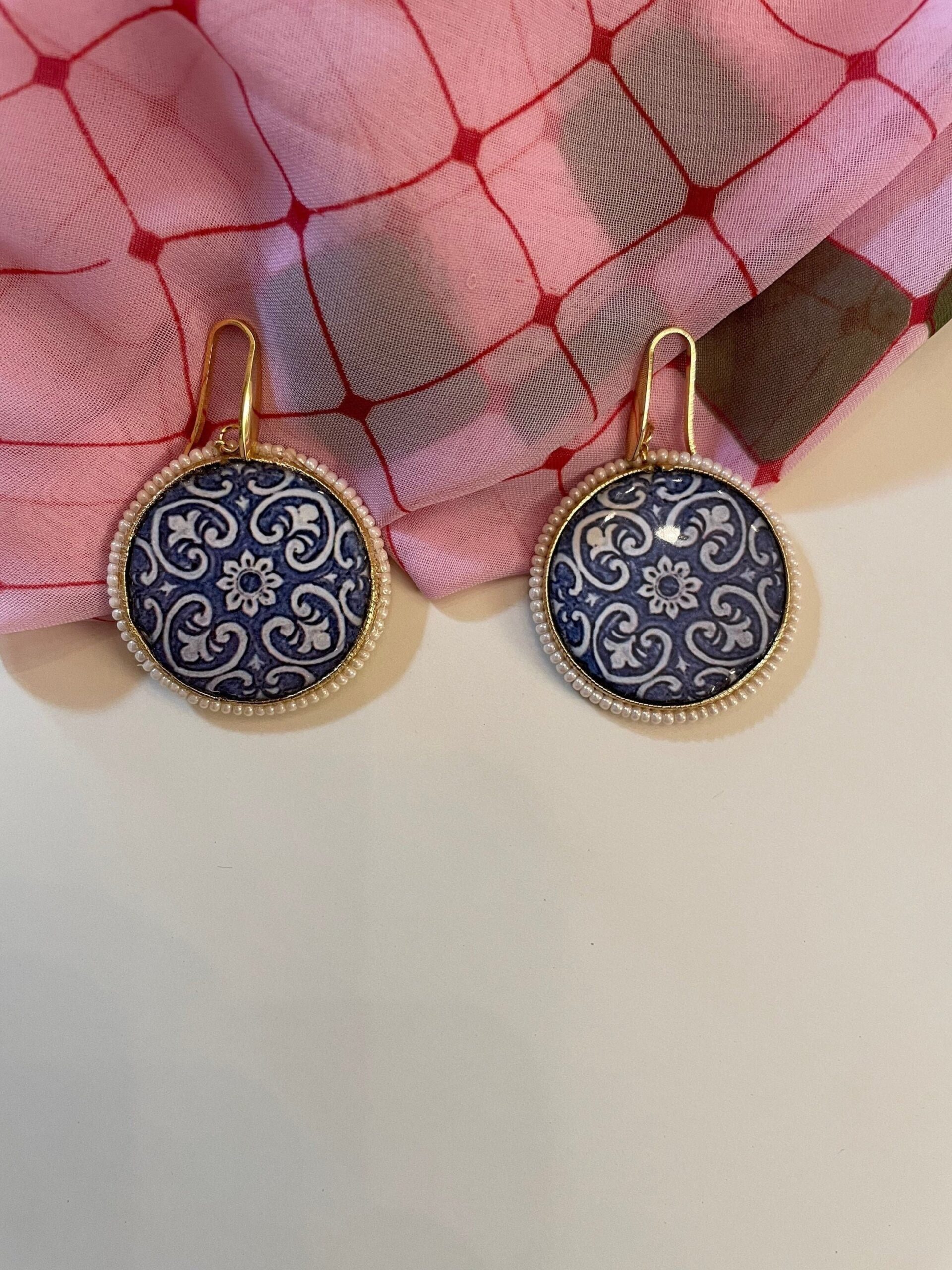 Orecchini siciliani argento sterling 925 e grande mattonella di ceramica di caltagirone Orecchini con Mattonelle Caltagirone