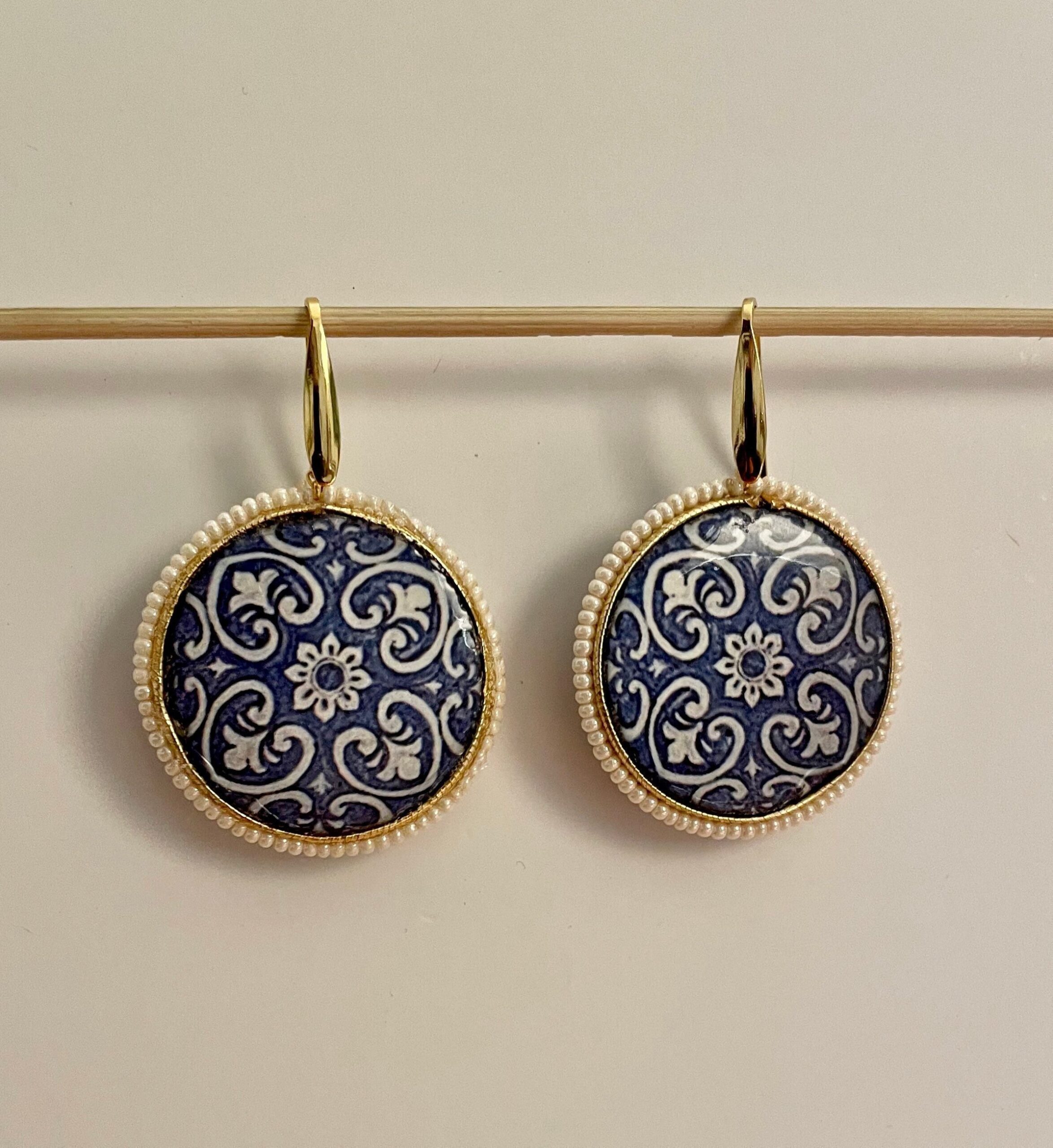 Orecchini siciliani argento sterling 925 e grande mattonella di ceramica di caltagirone Orecchini con Mattonelle Caltagirone