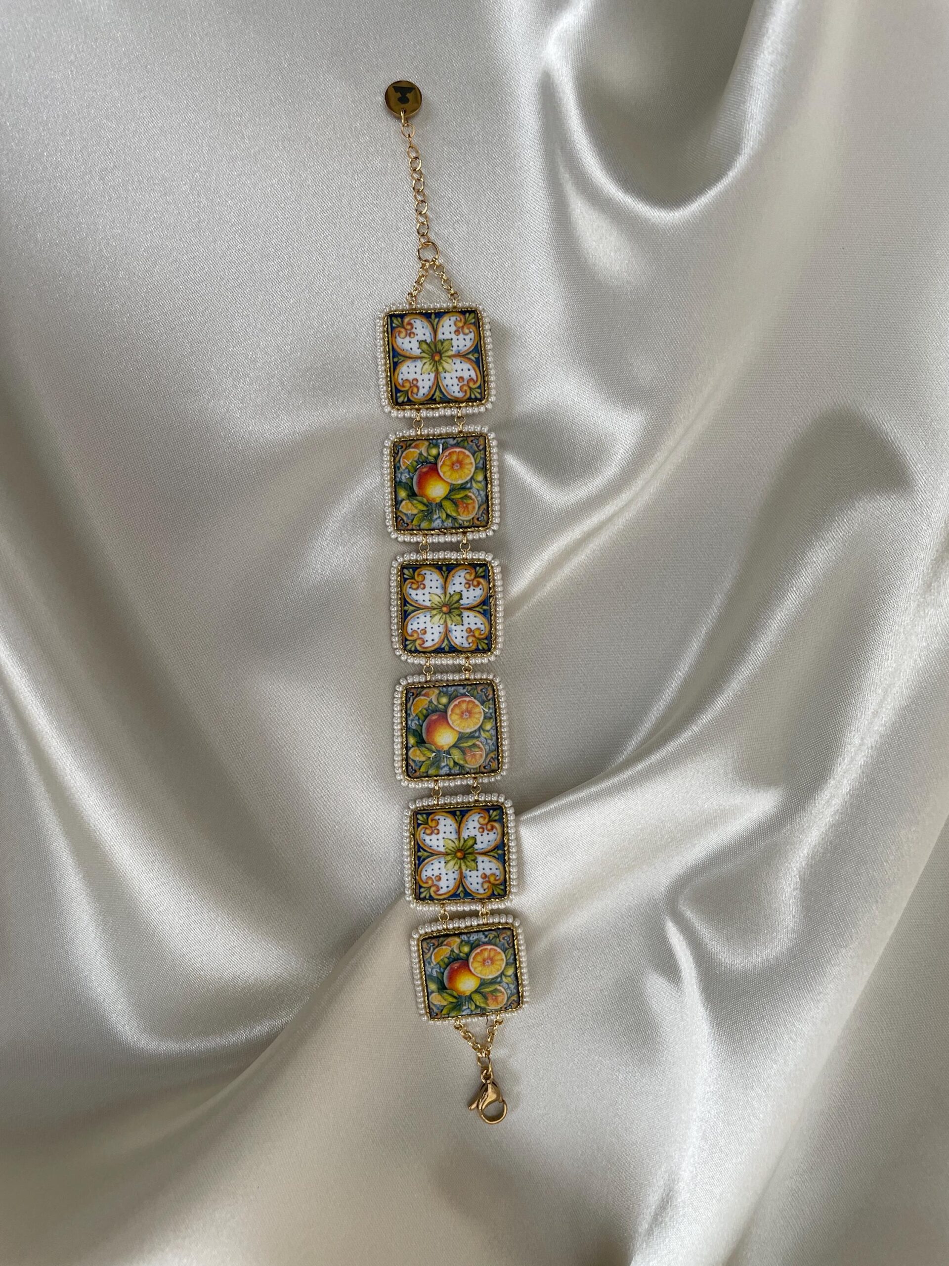 Bracciale con mattonelle, Bracciale siciliano con mattonelle ceramica di Caltagirone,  fantasia maiolica siciliana, varie fantasie. Bracciali con Mattonelle Caltagirone