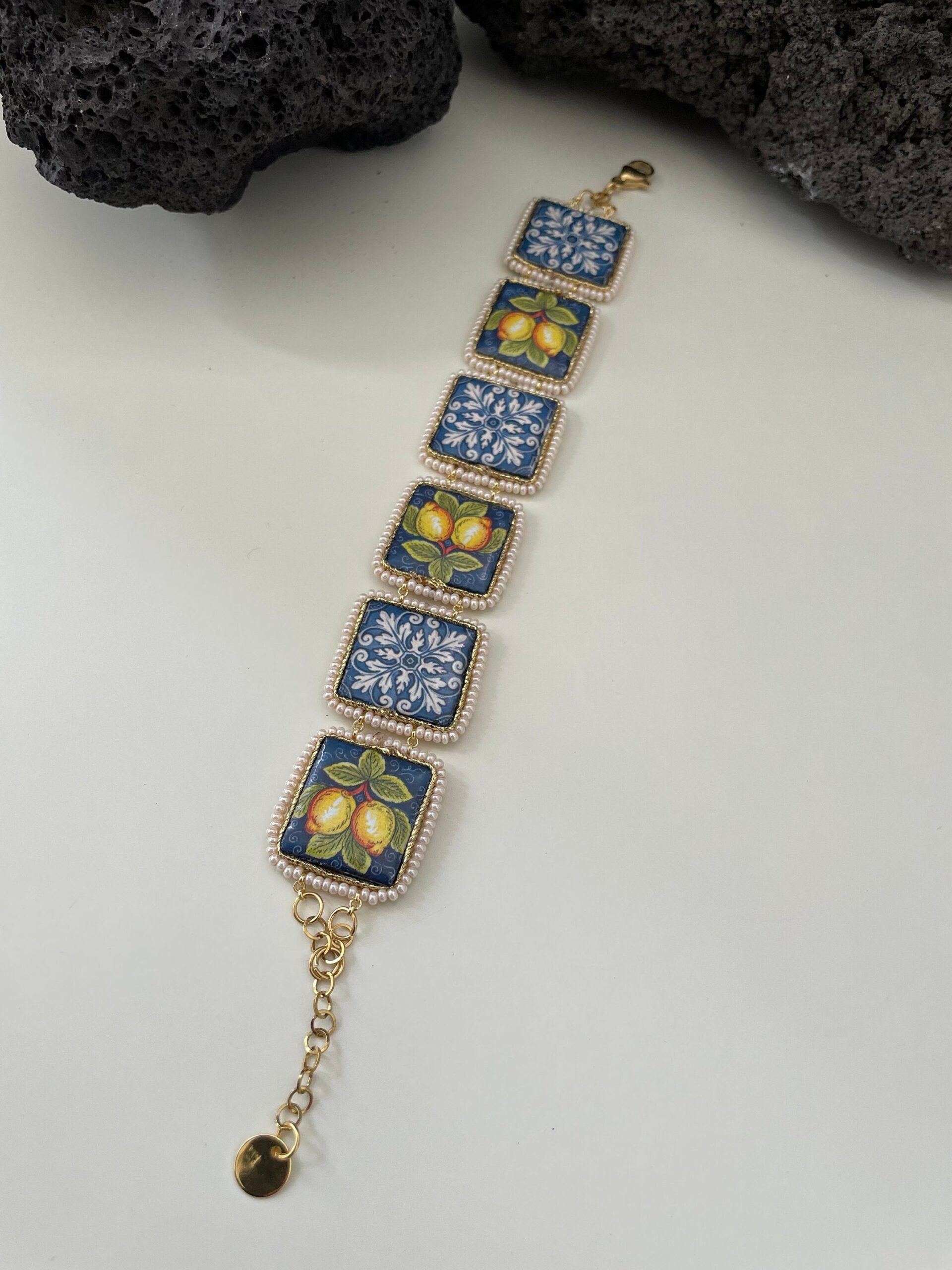 Bracciale mattonelle, Bracciale siciliano, con mattonelle ceramica di caltagirone,  fantasia maiolica siciliana, varie fantasie. Bracciali con Mattonelle Caltagirone