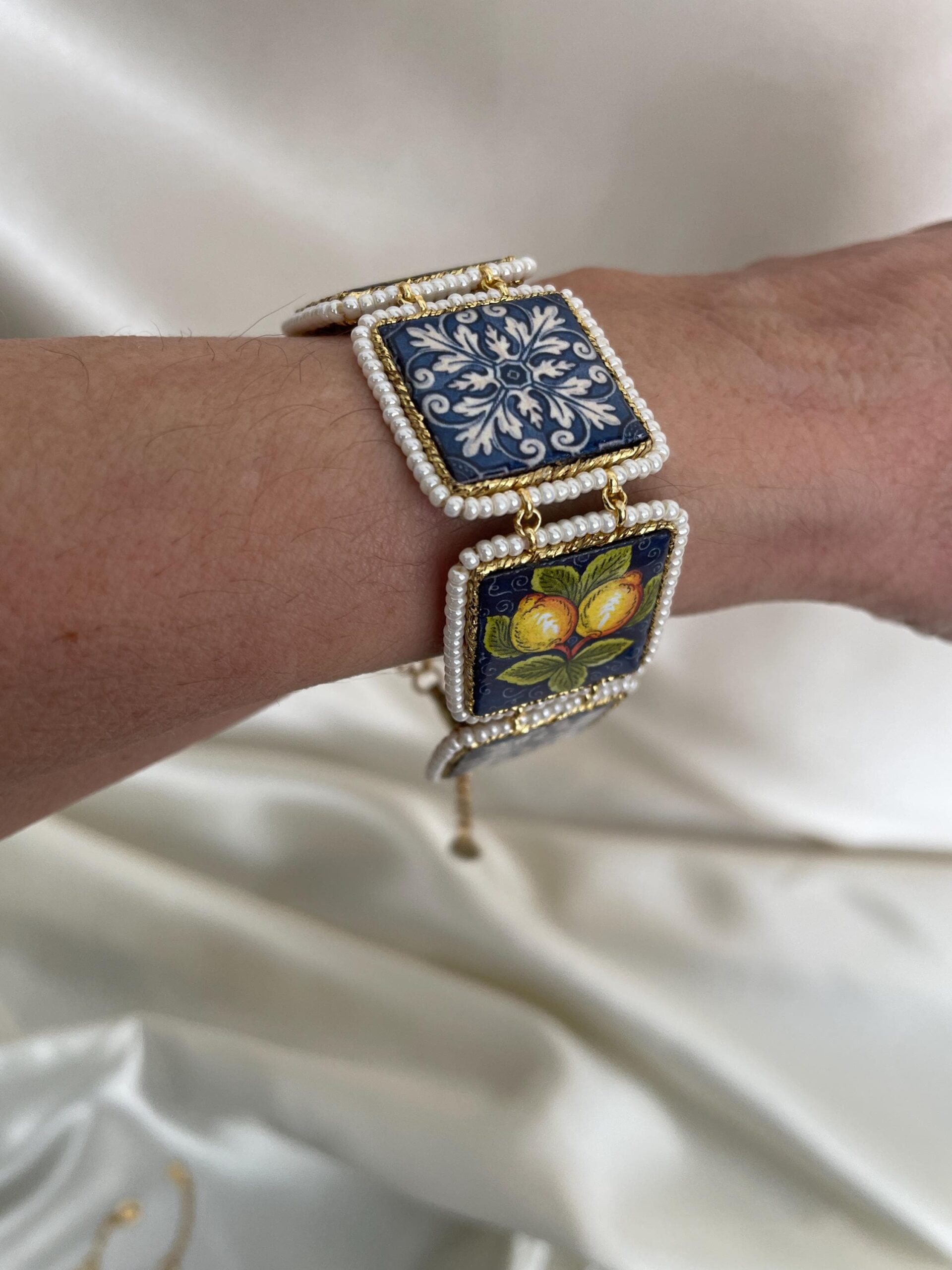 Bracciale mattonelle, Bracciale siciliano, con mattonelle ceramica di caltagirone,  fantasia maiolica siciliana, varie fantasie. Bracciali con Mattonelle Caltagirone