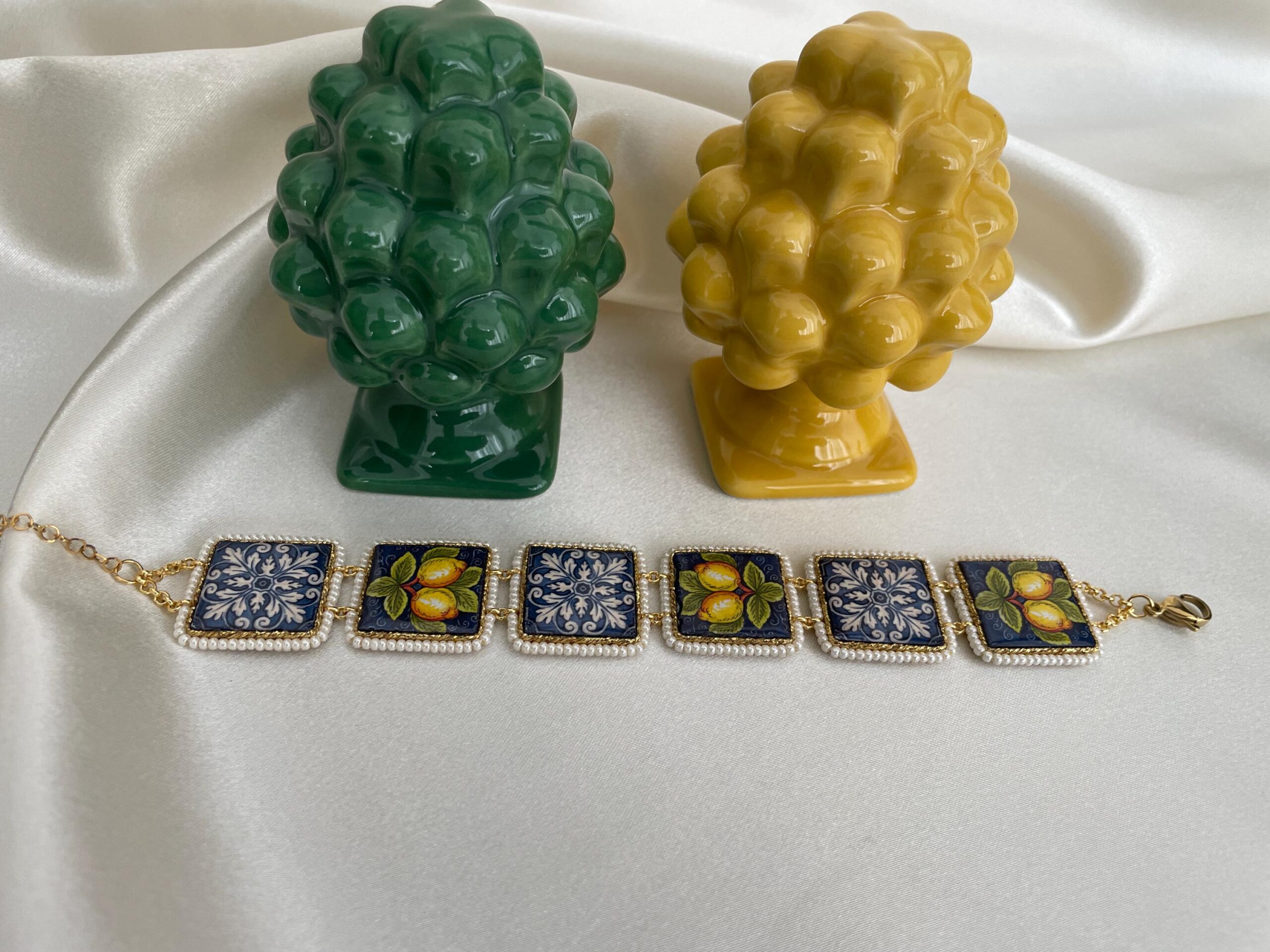 Bracciale mattonelle, Bracciale siciliano, con mattonelle ceramica di caltagirone,  fantasia maiolica siciliana, varie fantasie. Bracciali con Mattonelle Caltagirone
