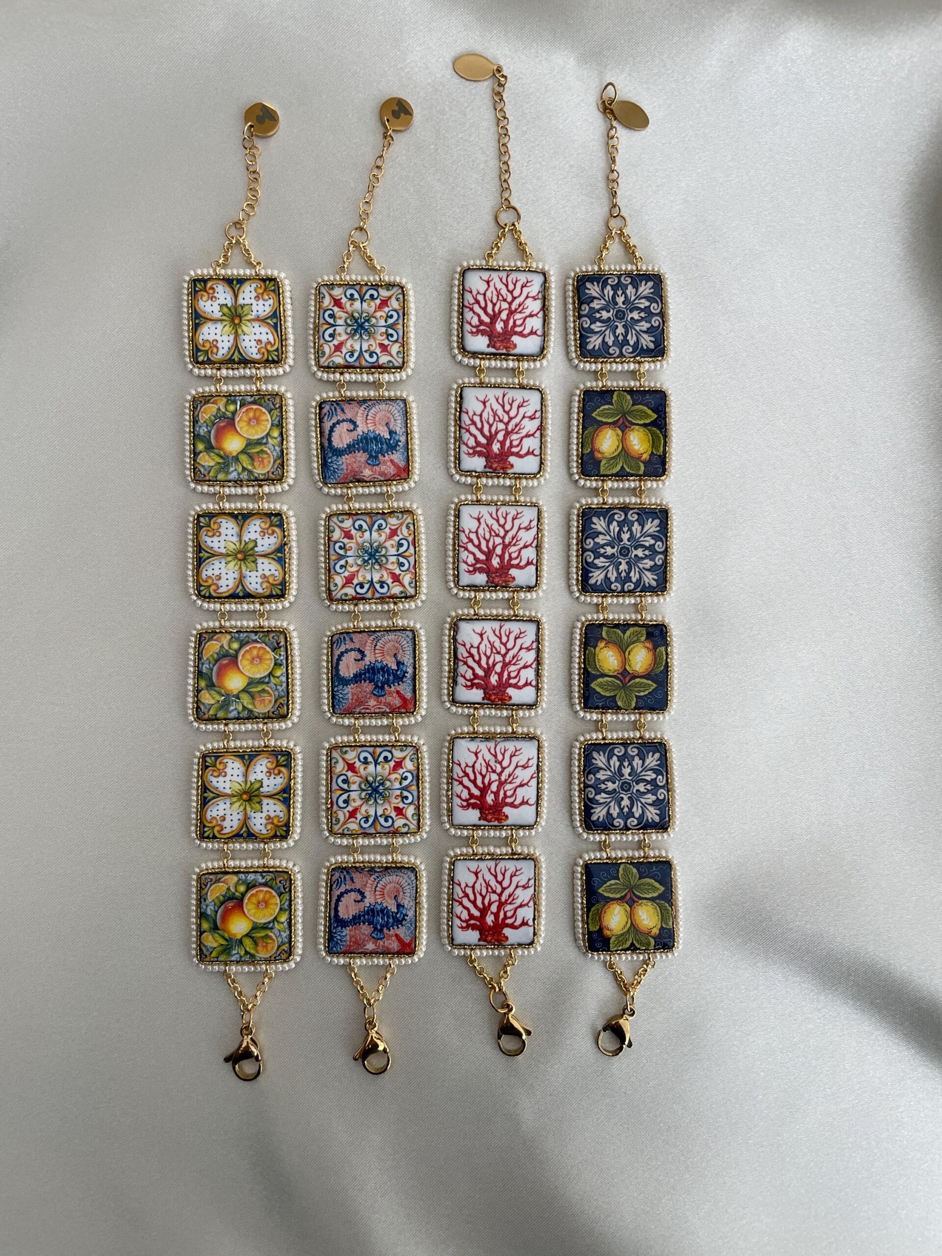 Bracciale mattonelle, Bracciale siciliano, con mattonelle ceramica di caltagirone,  fantasia maiolica siciliana, varie fantasie. Bracciali con Mattonelle Caltagirone