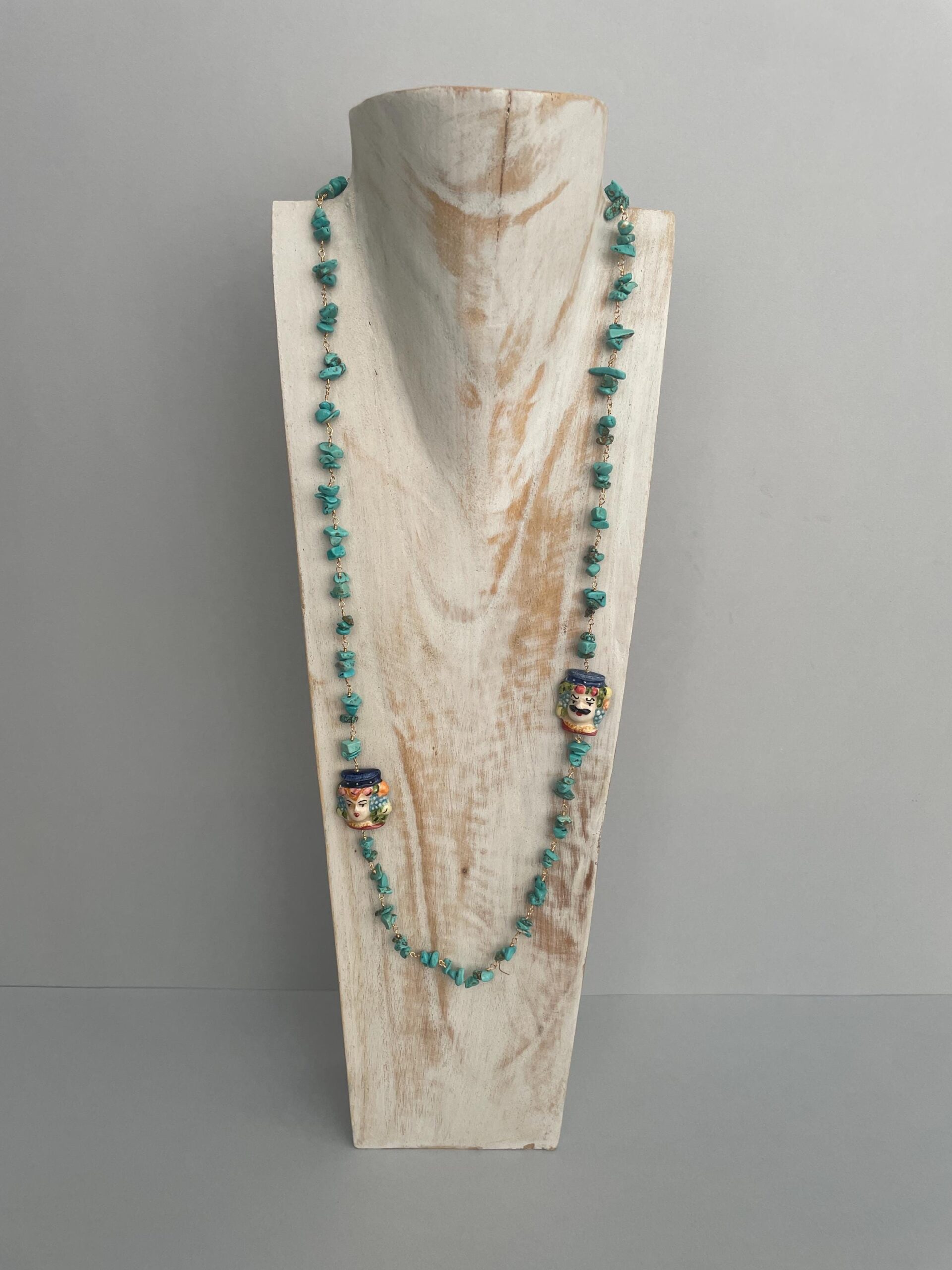 Collana siciliana, collana maxi, catena rosario turchese, Teste di mori di ceramica di Caltagirone, regalo per lei, collana unisex. Collane caratteristiche siciliane
