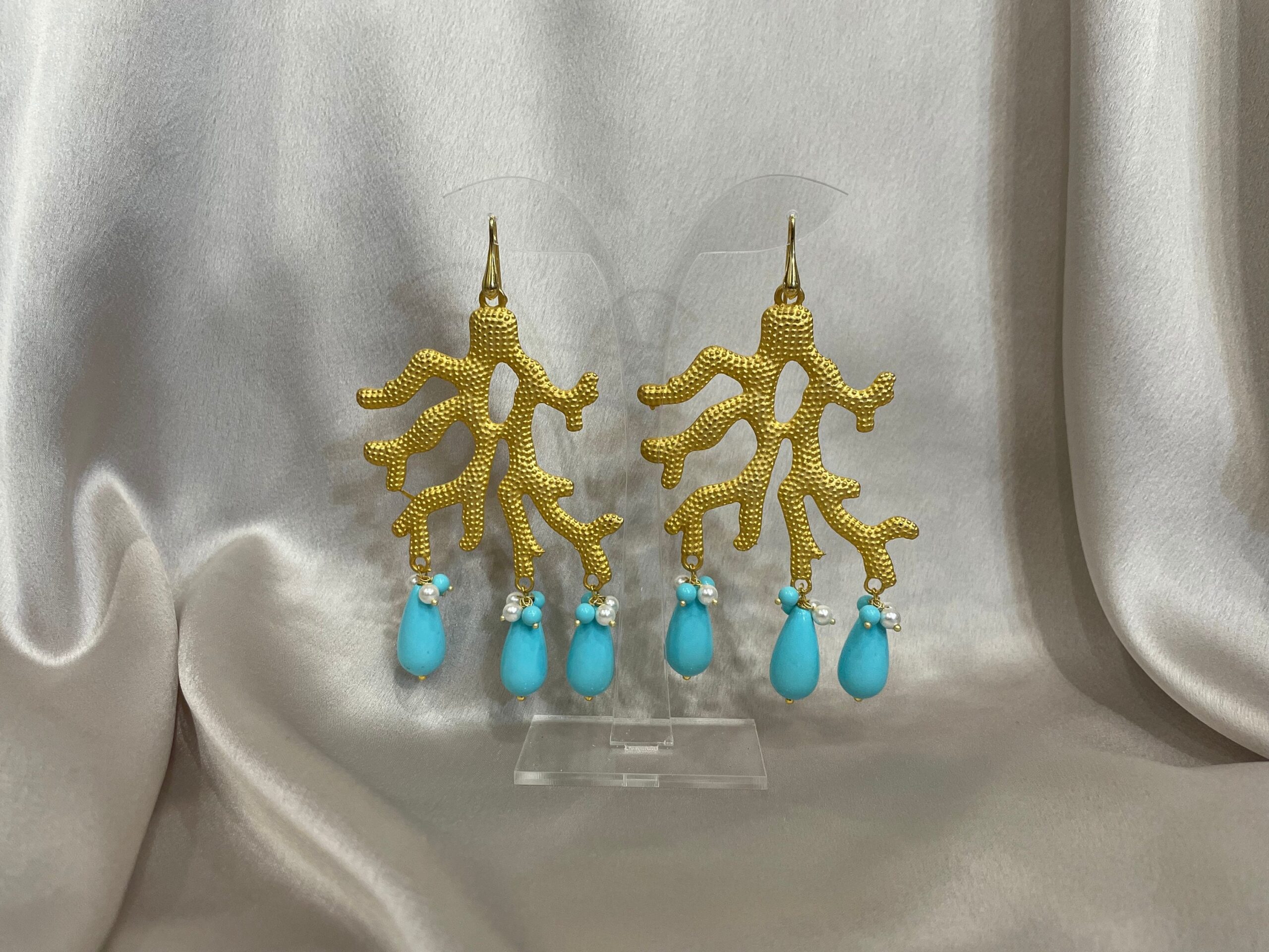 Orecchini oversize, orecchini argento 925, orecchini zama oro, orecchini con perle a goccia, grande pendente ramo di corallo zama Orecchini caratteristici siciliani