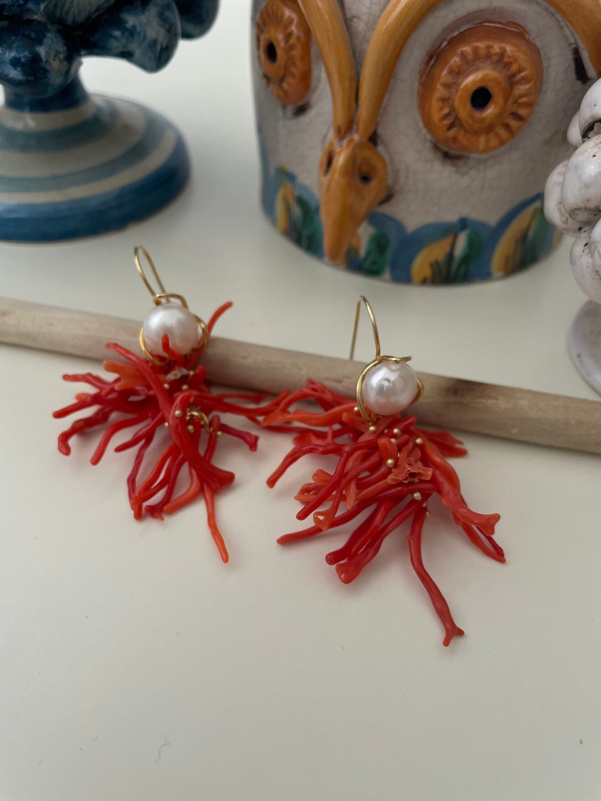 Orecchini argento 925, orecchini perla barocca, cascata di rami di corallo autentico del Mediterraneo, orecchini siciliani, regalo per lei Corallo del Mediterraneo