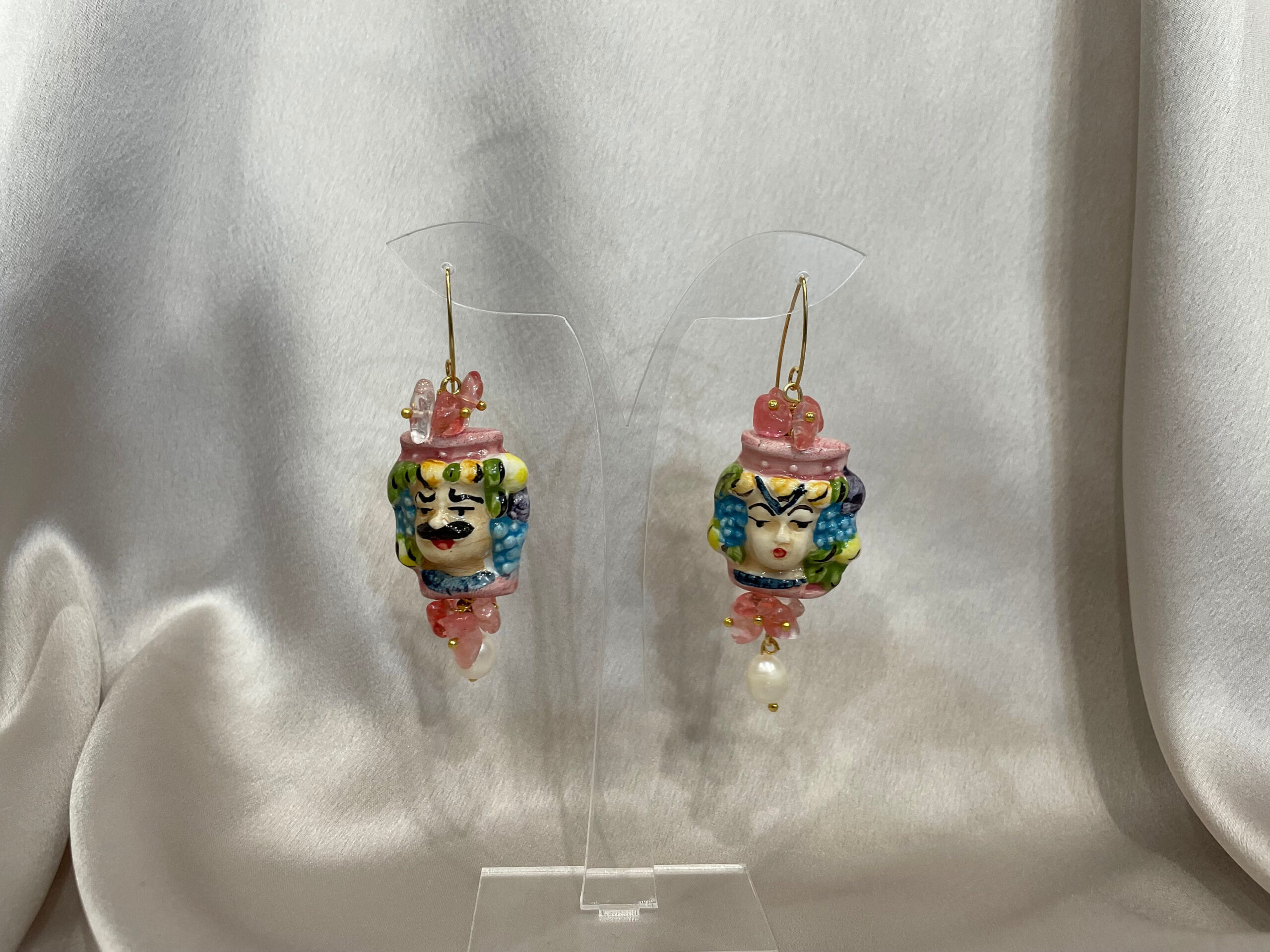Orecchini siciliani, orecchini teste di moro, gioielli caltagirone, orecchini dipinti a mano, orecchini pendenti, orecchini rosa Orecchini caratteristici siciliani
