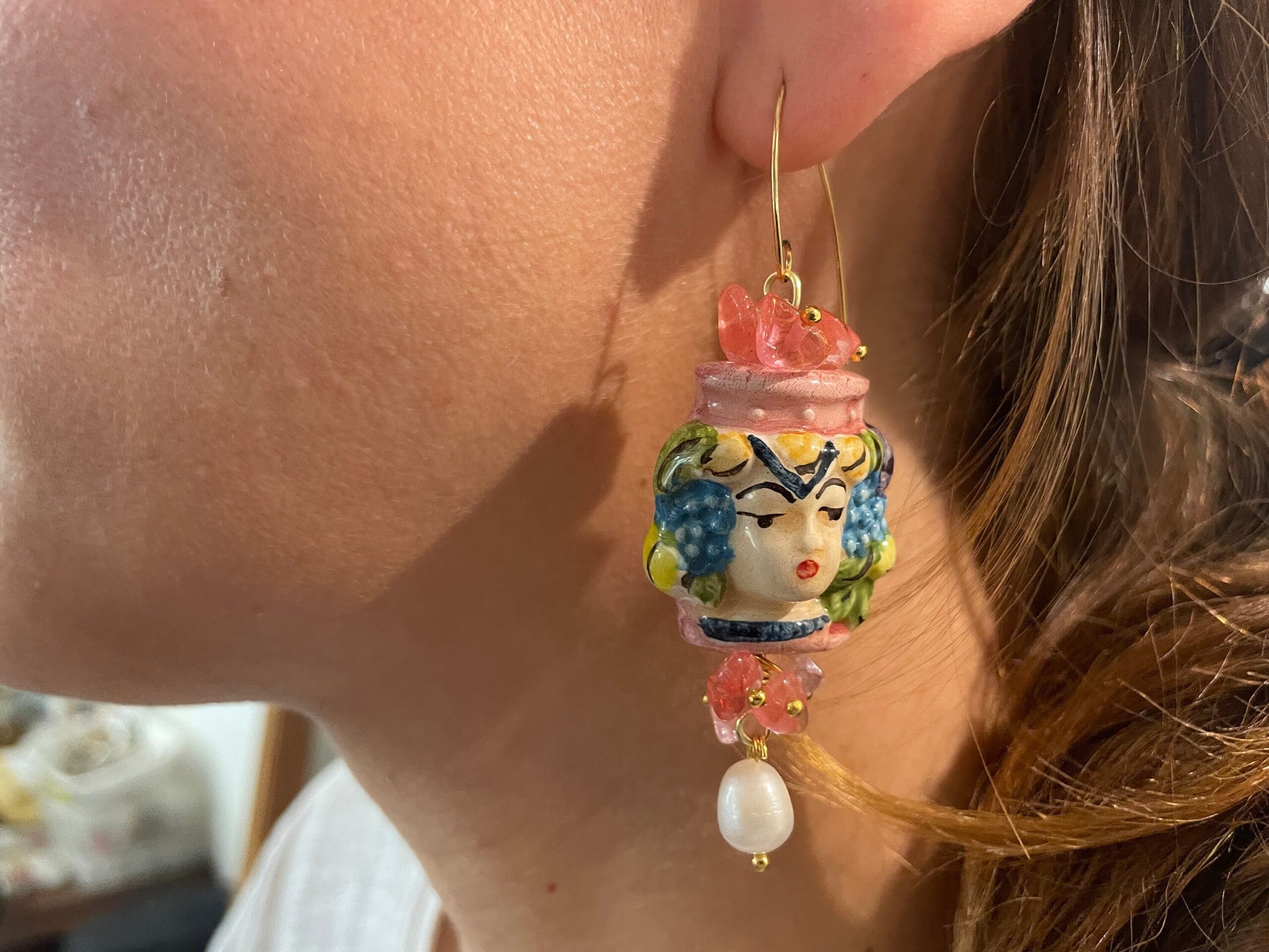 Orecchini siciliani, orecchini teste di moro, gioielli caltagirone, orecchini dipinti a mano, orecchini pendenti, orecchini rosa Orecchini caratteristici siciliani
