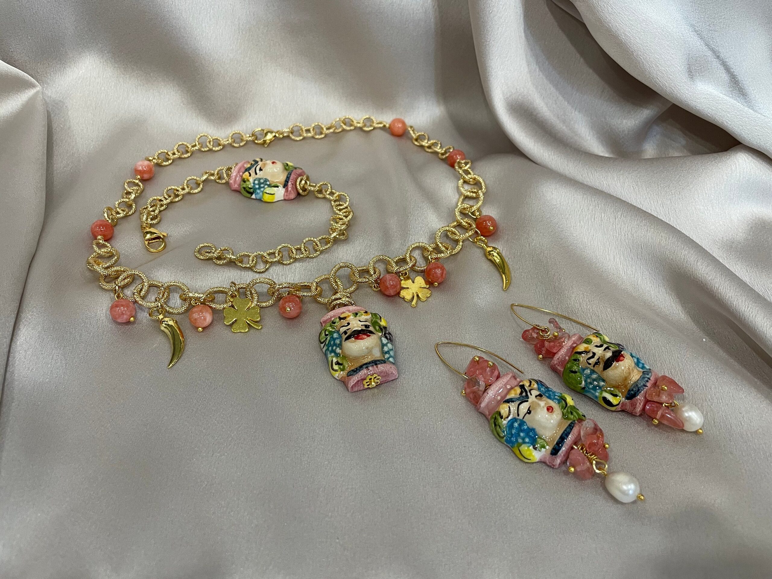 Orecchini siciliani, orecchini teste di moro, gioielli caltagirone, orecchini dipinti a mano, orecchini pendenti, orecchini rosa Orecchini caratteristici siciliani