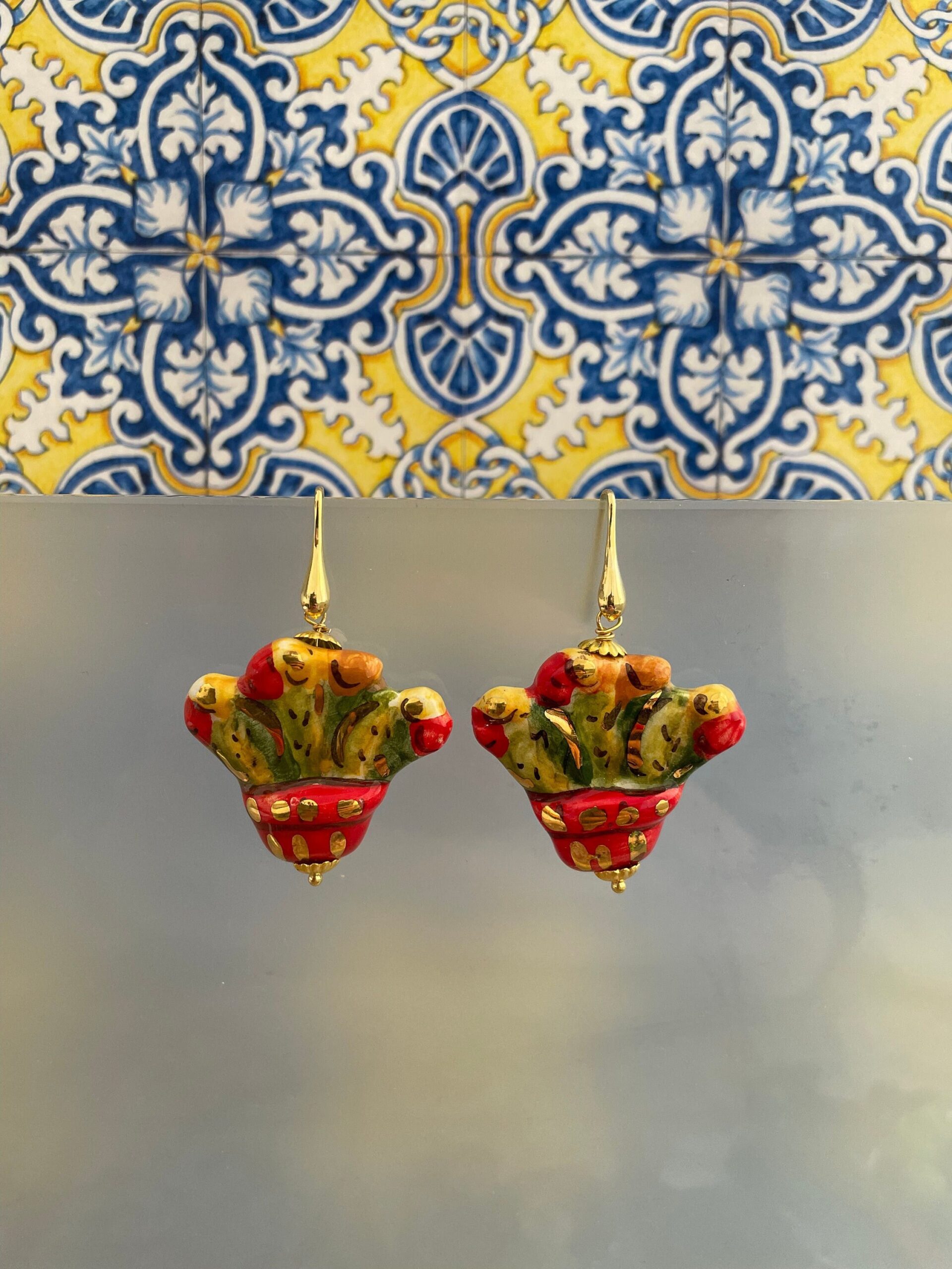 Orecchini argento 925 e pendente in ceramica di Caltagirone regalo per lei. Orecchini caratteristici siciliani