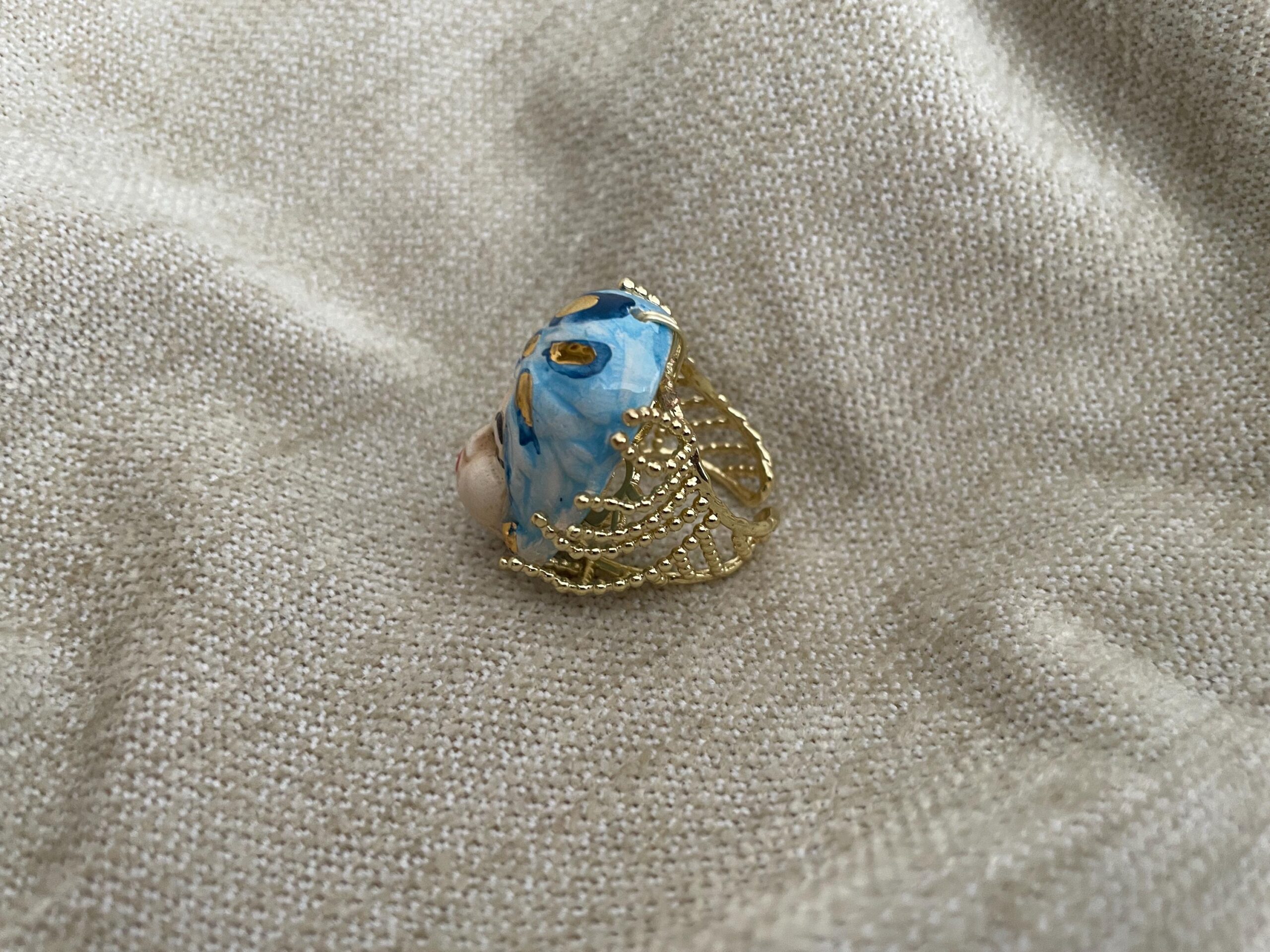 Anello siciliano, anello ceramica di Caltagirone, Testa di moro, anello maxi, anello regolabile, anello ottone e ceramica. Anelli artigianali siciliani