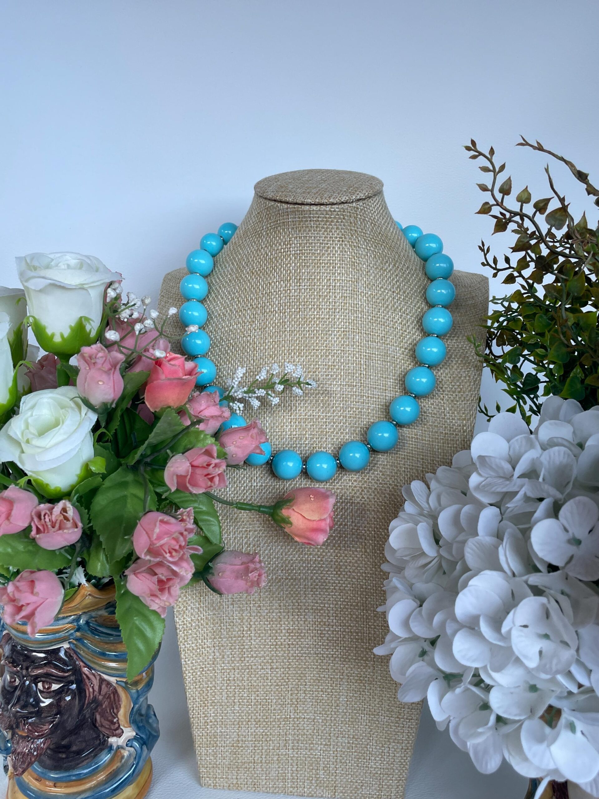 Collana elegante, perle pasta di turchese, acciaio inossidabile. regalo per lei Collane pietre dure