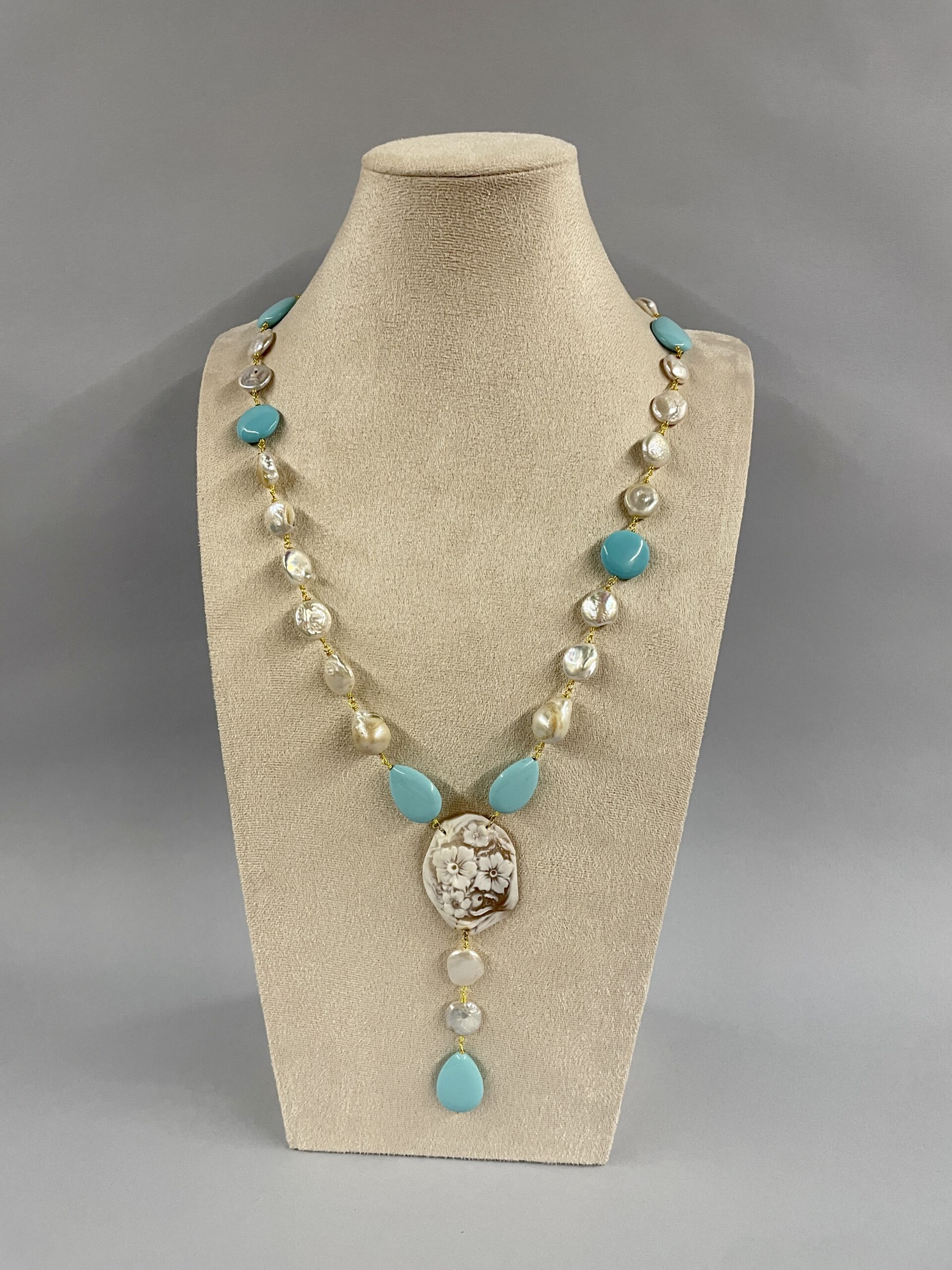collana artigianale cammeo autentico e turchese