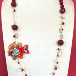 Collana siciliana artigianale con pesce in ceramica di Caltagirone, Agata rossa e perle naturali. Collane caratteristiche siciliane