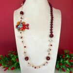 Collana siciliana artigianale con pesce in ceramica di Caltagirone, Agata rossa e perle naturali. Collane caratteristiche siciliane