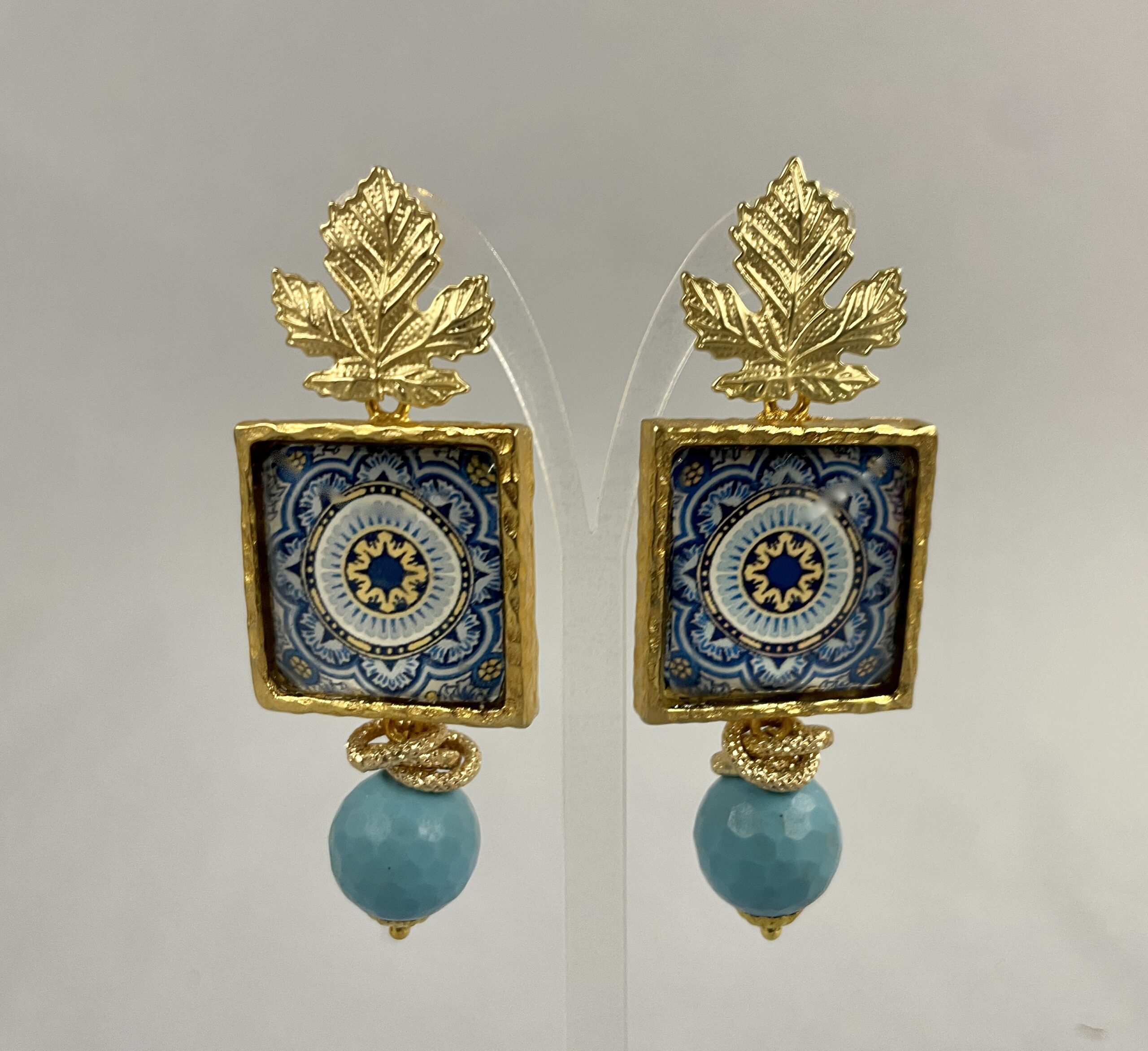 orecchini siciliani mattonella maiolicata blu