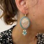 Orecchini Cammeo, Cammeo vero di conchiglia sardonica, Cammeo Torre del greco, Argento 925, orecchini turchesi, Orecchini a grappolo. Orecchini con Cammeo