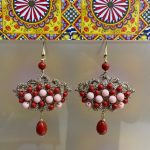 Orecchini argento 925, borsetta siciliana in chiacchierino, perle maiorca vari colori Orecchini siciliani Chiacchierino