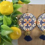 Orecchini siciliani con gancio argento 925, Collezione Limoni, medaglioni di legno double face. Limoni e Agrumi