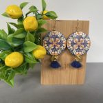 Orecchini siciliani con gancio argento 925, Collezione Limoni, medaglioni di legno double face. Limoni e Agrumi