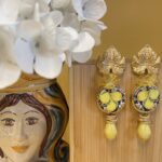 Orecchini siciliani con mattonella Caltagirone a tema “Limoni”. Limoni e Agrumi