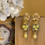 Orecchini siciliani con mattonella Caltagirone a tema “Limoni”. Limoni e Agrumi
