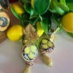 Orecchini siciliani con mattonella Caltagirone a tema “Limoni”. Limoni e Agrumi