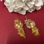 Orecchini siciliani argento 925 con mattonella Caltagirone a tema “Limoni” e grappolo giallo citrino. Limoni e Agrumi