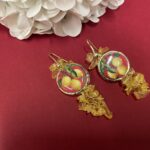 Orecchini siciliani argento 925 con mattonella Caltagirone a tema “Limoni” e grappolo giallo citrino. Limoni e Agrumi