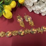 Orecchini siciliani argento 925 con mattonella Caltagirone a tema “Limoni” e grappolo giallo citrino. Limoni e Agrumi