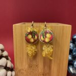 Orecchini siciliani argento 925 con mattonella Caltagirone a tema “Limoni” e grappolo giallo citrino. Limoni e Agrumi