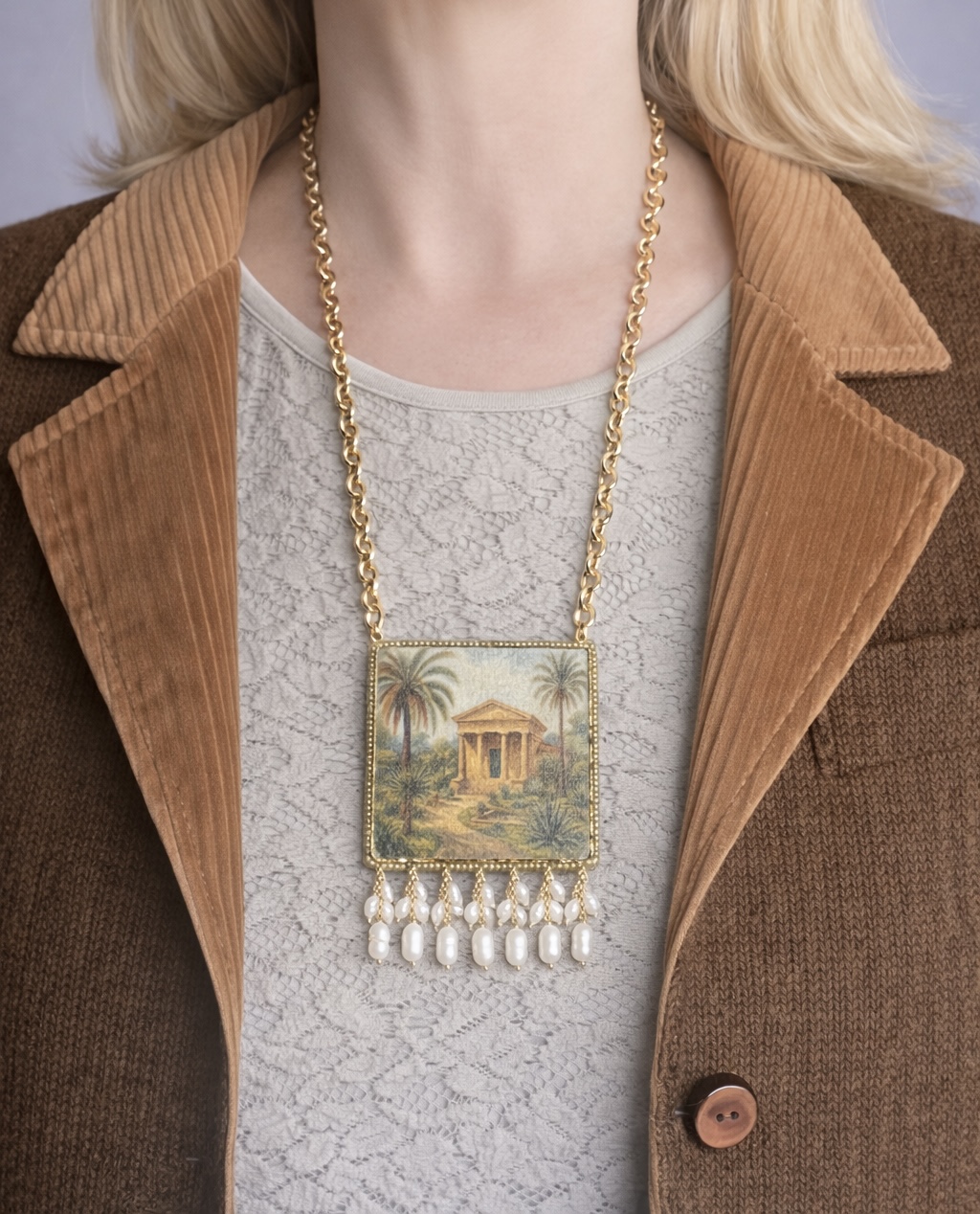 Collana con maxi ciondolo legno