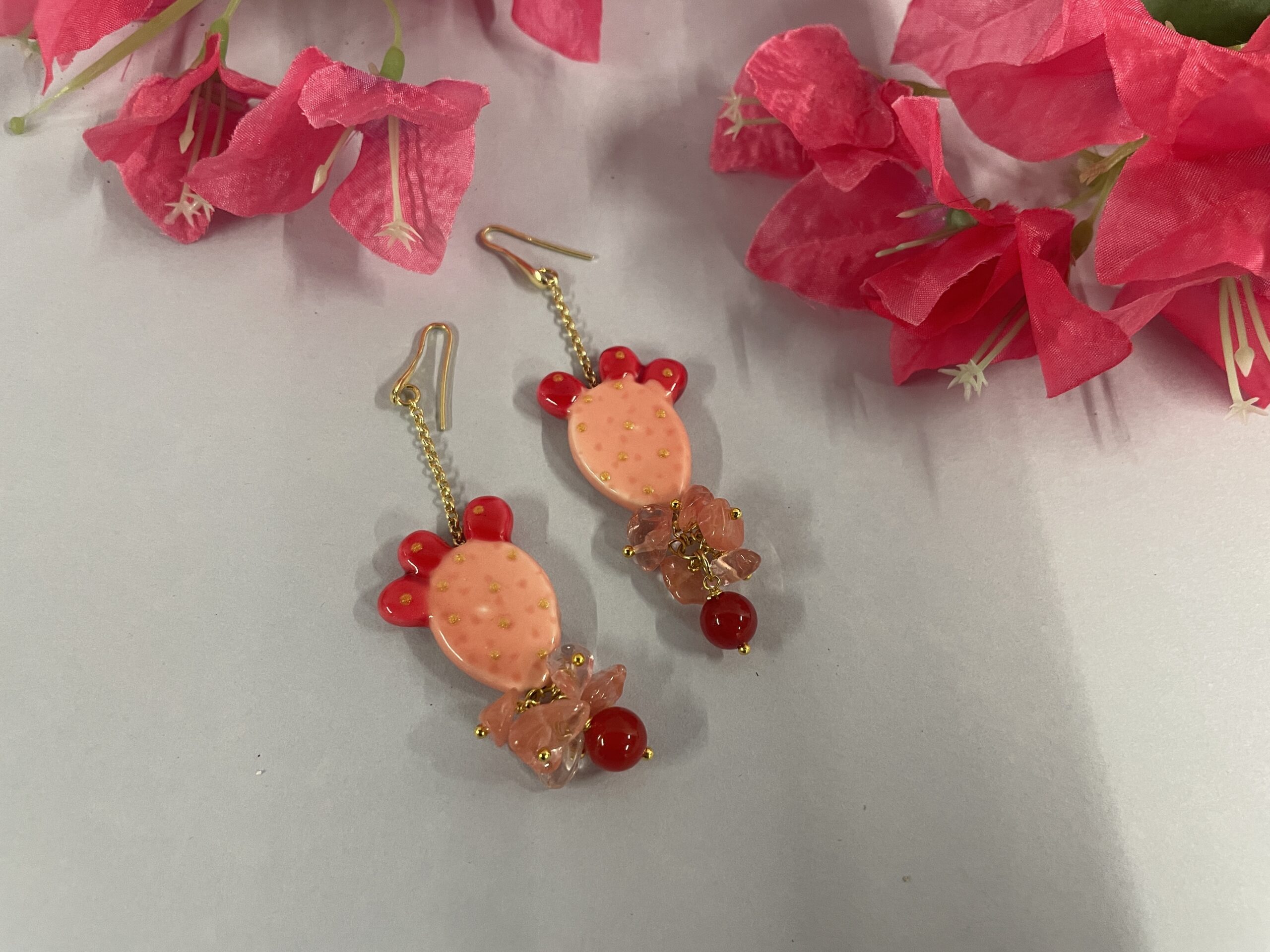 Orecchini siciliani con fico d'India rosa