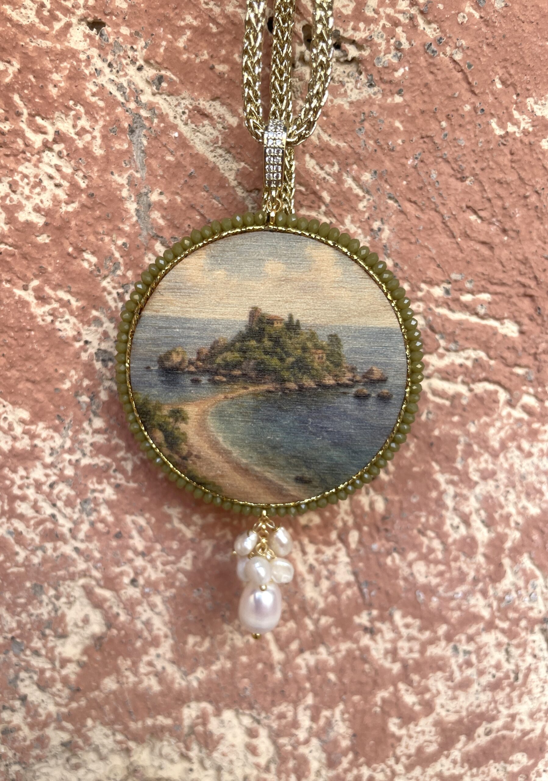 Collana con ciondolo “Vedute di Sicilia” – Isola Bella Taormina Collane caratteristiche siciliane