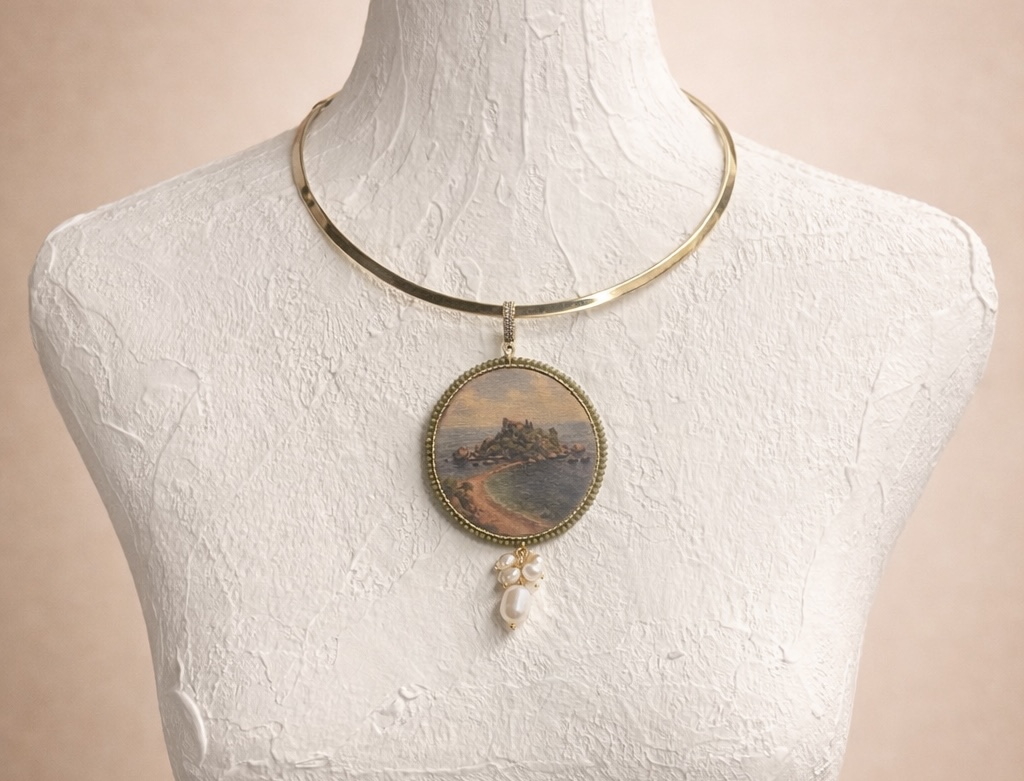 Collana con ciondolo “Vedute di Sicilia” – Isola Bella Taormina Collane caratteristiche siciliane