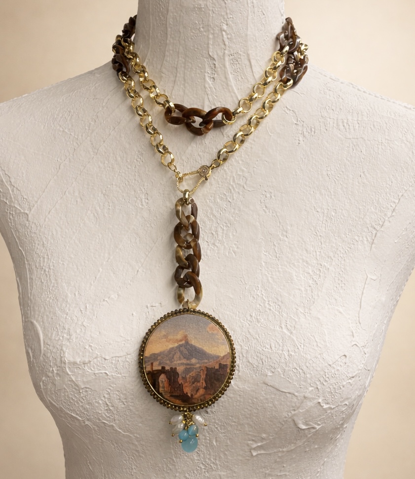collana doppia resina e alluminio con ciondolo