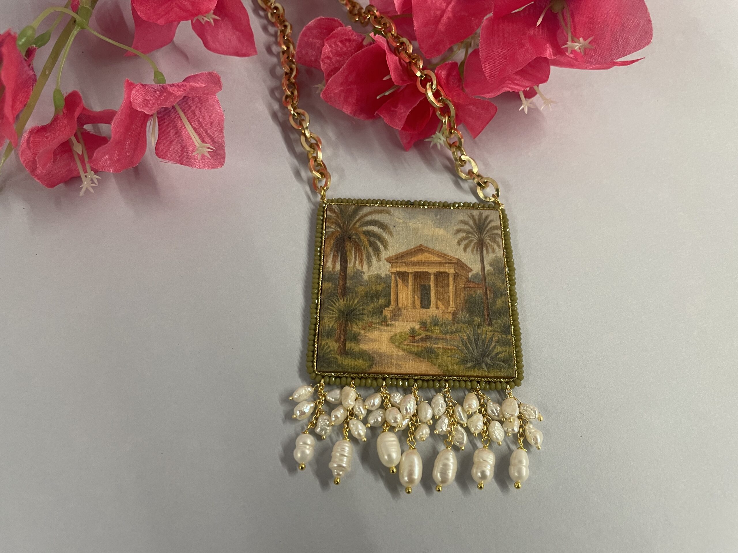 collana siciliana con catena e maxi ciondolo legno