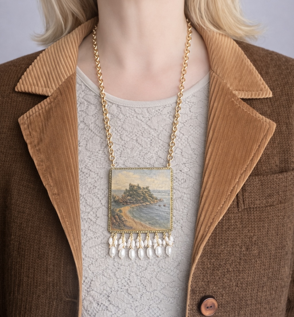 Collana siciliana Isola Bella Taormina – Collana artigianale con ciondolo in legno e perle di fiume Collane caratteristiche siciliane