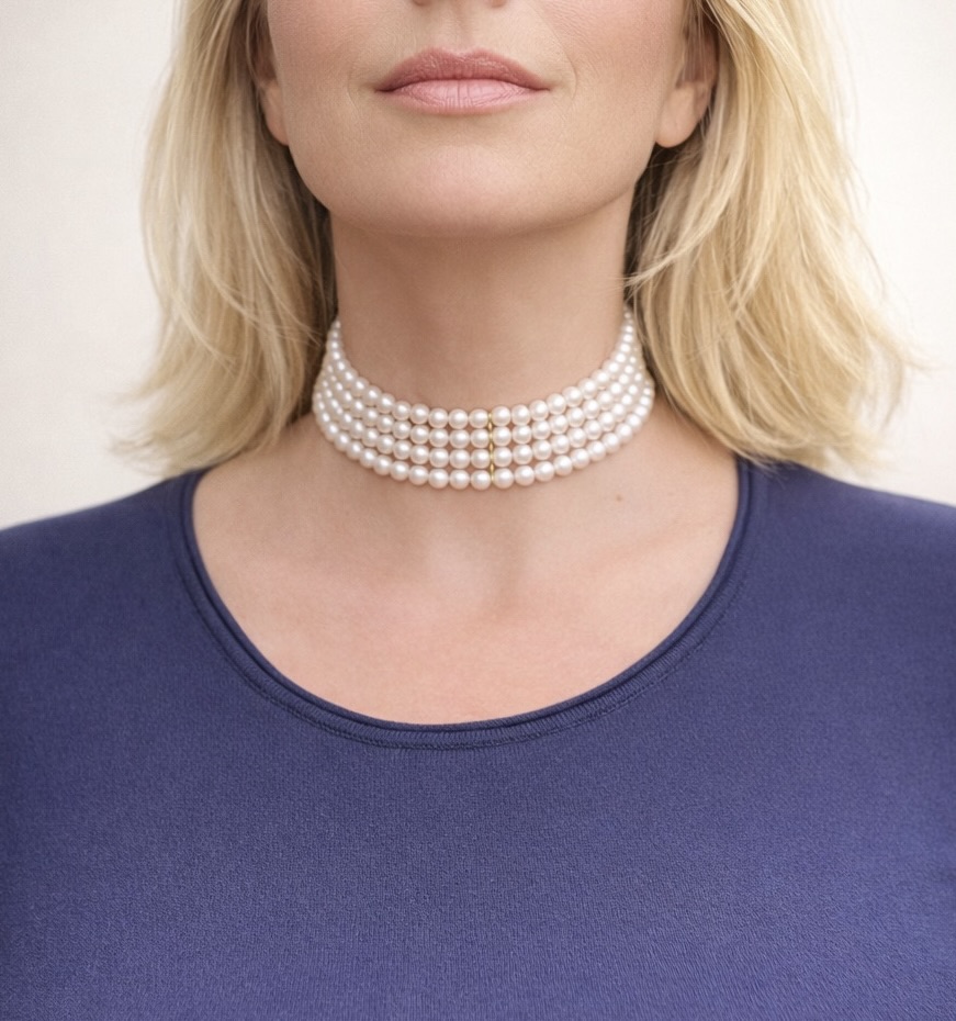 chocker perle bianche indossato